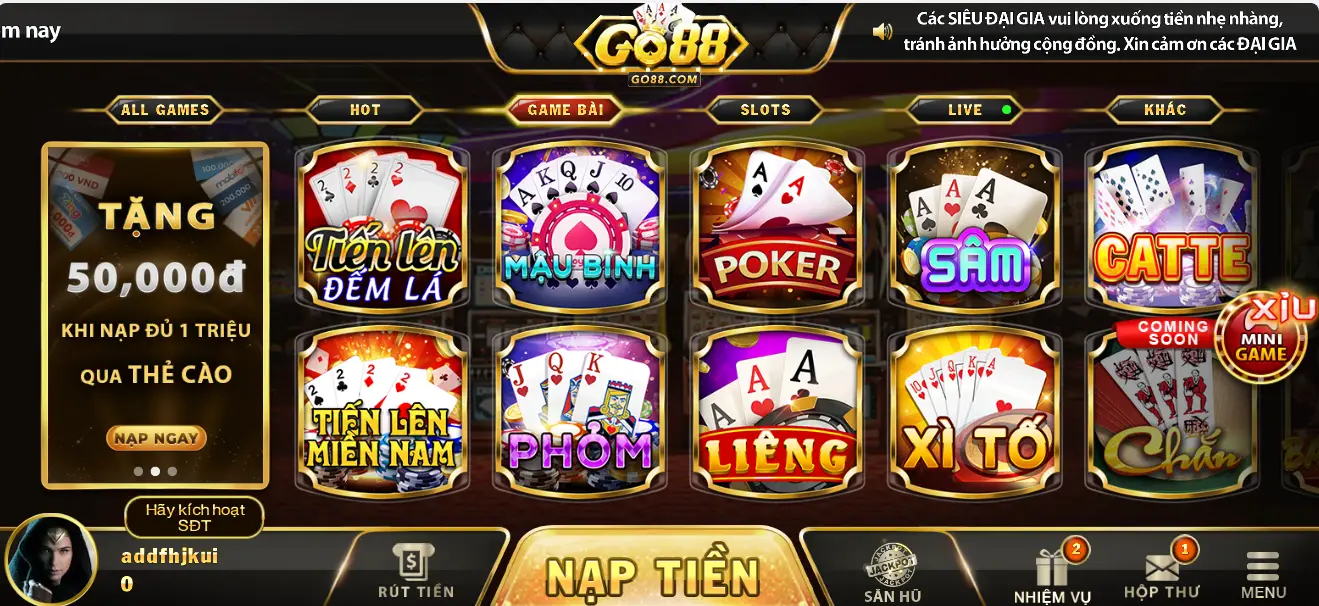 Game bài Go88 – Thiên đường cá cược đẳng cấp 2024