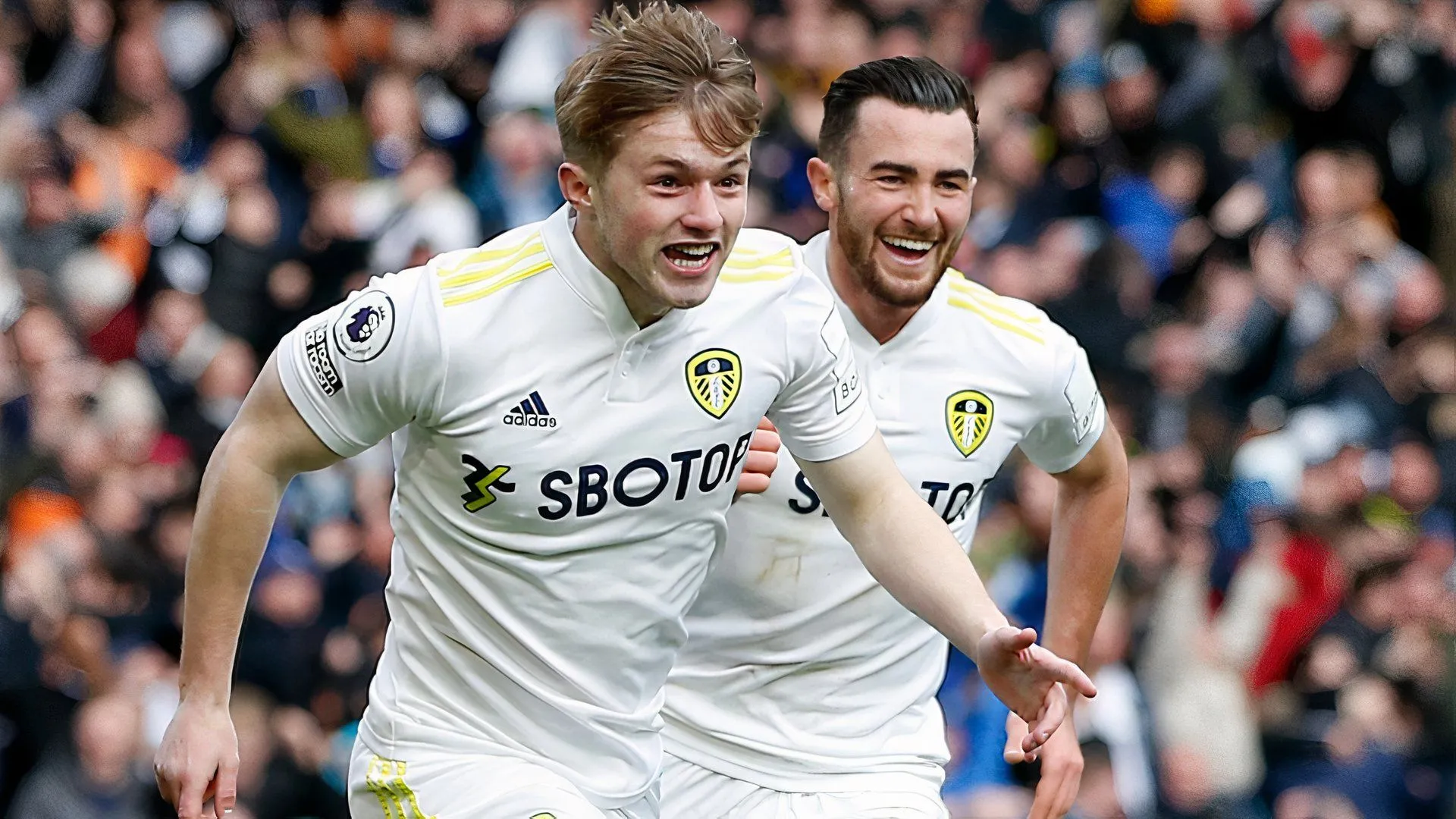 Joe Gelhardt trong màu áo Leeds United ăn mừng bàn thắng, trước khi anh có màn trình diễn ấn tượng tại Hull City.